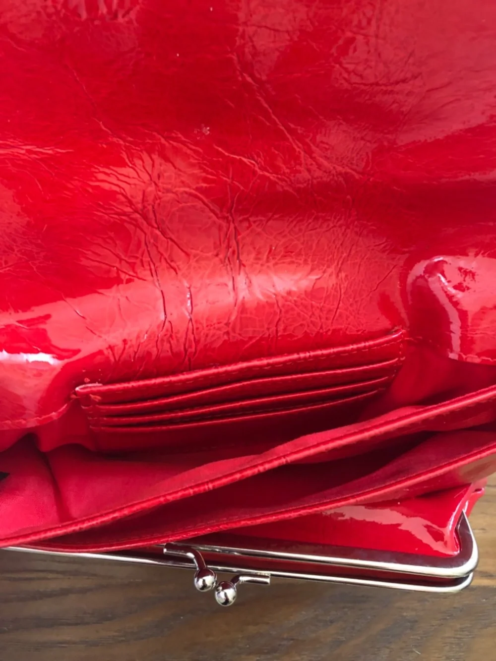 Kenneth Cole Y2K Inspired Red Chrome Patent Leather Clutch Wallet Purse -NWOT